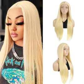 onemily 613 Lace Front Wig Glueless Synthetic 13x3 Lace Front Wigs,Long Straight Lace Wigs for Women (Blonde)