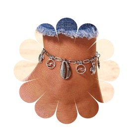 Cimenexe Bohemian Shell Paper Clip Chain Anklet Silver Cowrie Shell Wave Ankle Bracelet Punk Shell Ankle Chain Bracelet Water Wave Dangle Ankle Chain Jewellery for Women and Girls, Zinc, No gemstone