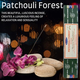 Satya Nag Champa Patchouli Forest Incense Sticks | x12 pack | with SAMASIA incense sticks holder | Used for Paomatherapy, Spa, Yoga, Weddings, Meditation, Healing, Positivity and Relaxation