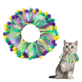 Mardi Gras Dog Collar Pet Neck Accessories Mardi Gras Adjustable Cat Pompom Ball Scarf Collars Holiday Costume Collars for Dogs Cats Animal Carnival Parties Cosplay Masquerades - S Size, 11.8 inches