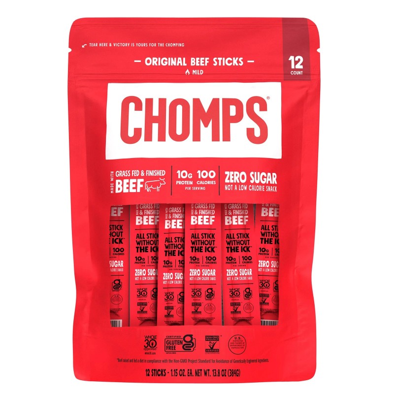 Wholesale Clubs DirectChomps Original Beef Sticks, Mild, 12 Individually Wrapped