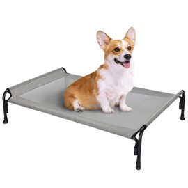 Veehoo Outdoor Elevated Dog Bed, Raised Dog Cot for Small Medium Dogs, Cooling Washable Waterproof Pet Hammock Beds with Slope Headrest, Breathable Mesh and Sturdy Frame, M, Grey, CWC2204
