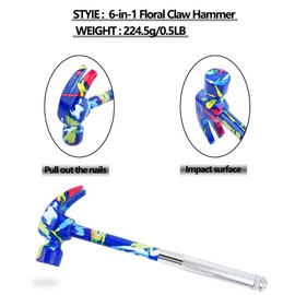 6-in-1 Multifunctional Flower Hammer with Screwdriver Tool Set, Anti-Corrosion and Anti-Rust with Slotted and Nut Driver Garden Tools Nail Puller & Claw Mac, Thanksgiving Christmas Gift(blue)