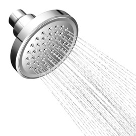 Rainfall Shower Head Fixed Showerhead 3.8-Inch Small Round Bathroom Rainhead 1-Setting Overhead Waterfall Shower Head with Adjustable Swivel Ball Joint G1/2" Universal Fitting ABS Chrome