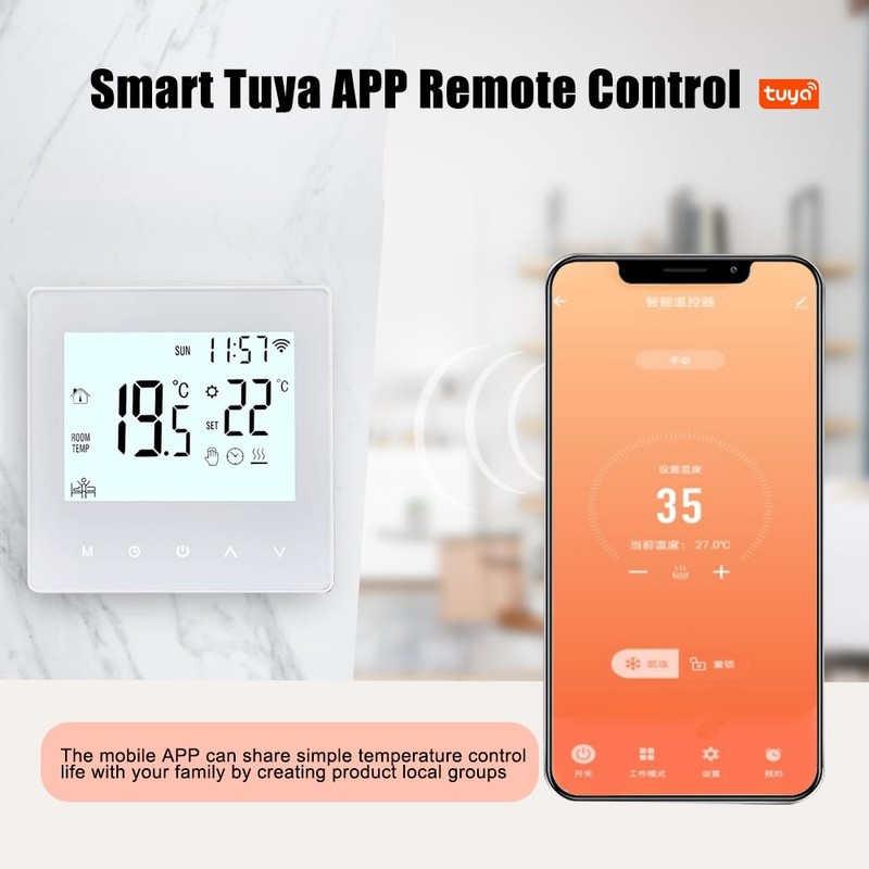 Smart Tuya WiFi Thermostat 16A Digital Programmable LCD Display Underfloor