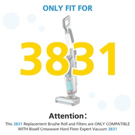 6-pack 3831 Vacuum Cleaner Brush Roll+ Filter Replacement Parts for Bissell Crosswave HF2/3845N/3831 Floor Scrubber, 3 Brush Rolls+3 Filters