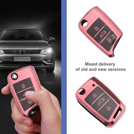 SING F LTD 2PCS TPU 3 Button Car Key Cover Protector Case Shell Skin Jacket Compatible with VW Remote Flip Key Fob Pink Automotive Interior Accessories
