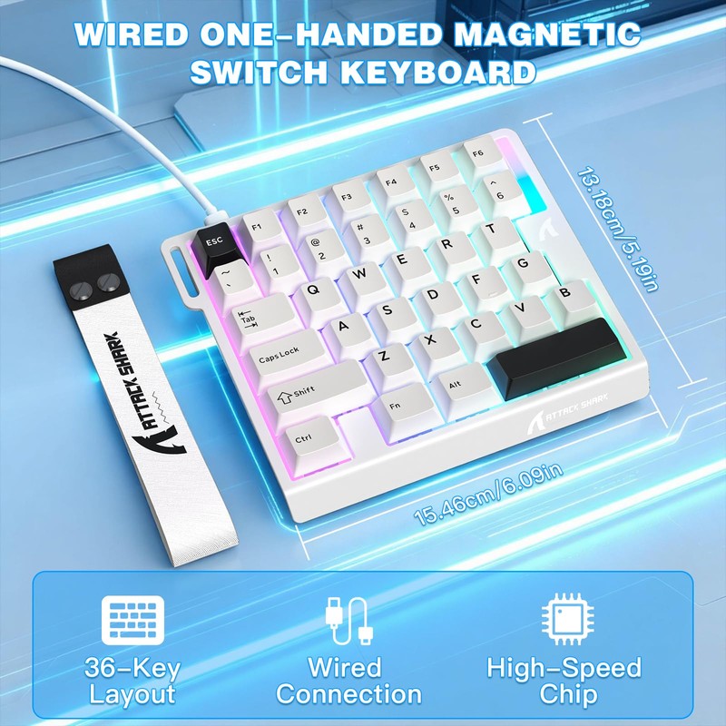 ATTACK SHARK M36 HE One-Handed Wired Hall Effect Keyboard, 8K