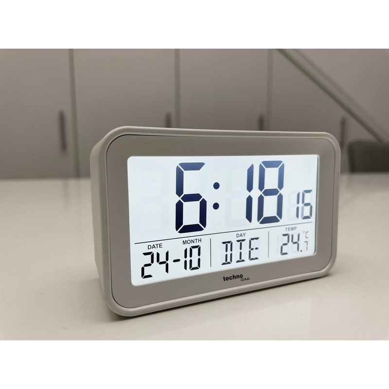technoline WT497 Modern Digital Alarm Clock, Indoor Temperature, Date, Day