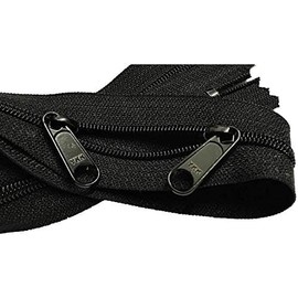 Double Slide YKK Zippers - #4.5 Coil with Closed Bottom Two Head to Head Long Zipper Pulls. - Color Black - Choose Length - Made in The United States (5 Zippers Per Pack) (40" Inches)