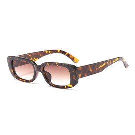 YAMEIZE Rectangle Sunglasses for Women Men 2 Pack 90’s Vintage Driving Square Small Glasses UV400 Protection (Leopard Brown)