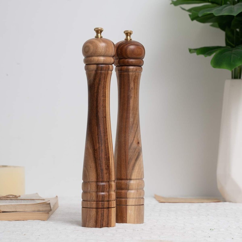 DeroTeno Salt and Pepper Mill Set, Pepper Grinder with Adjustable