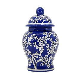 Galt International 8" Home Decor Ceramic Ginger Jar with Lid - Tea Storage, Decorative Centerpiece Accent Jar Jingdezhen Chinese Style Porcelain (White & Blue)
