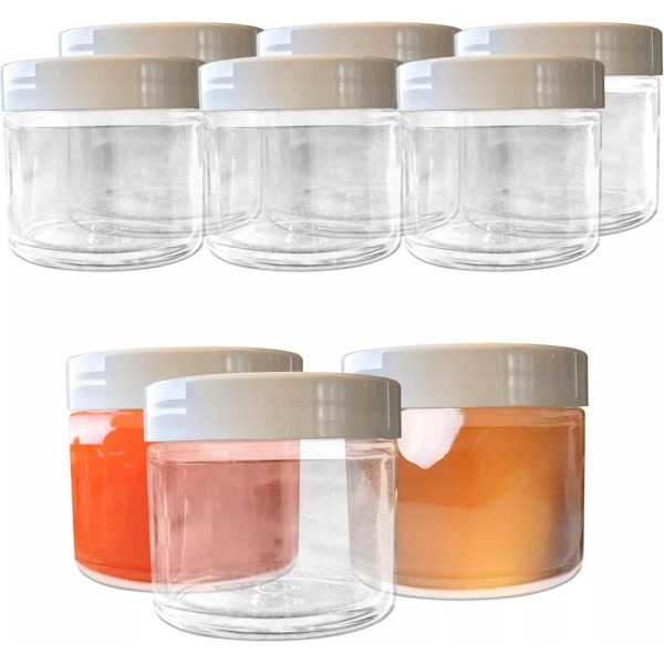 EcoQuality 2oz Clear Glass Jars with White Lids, for Lotions,