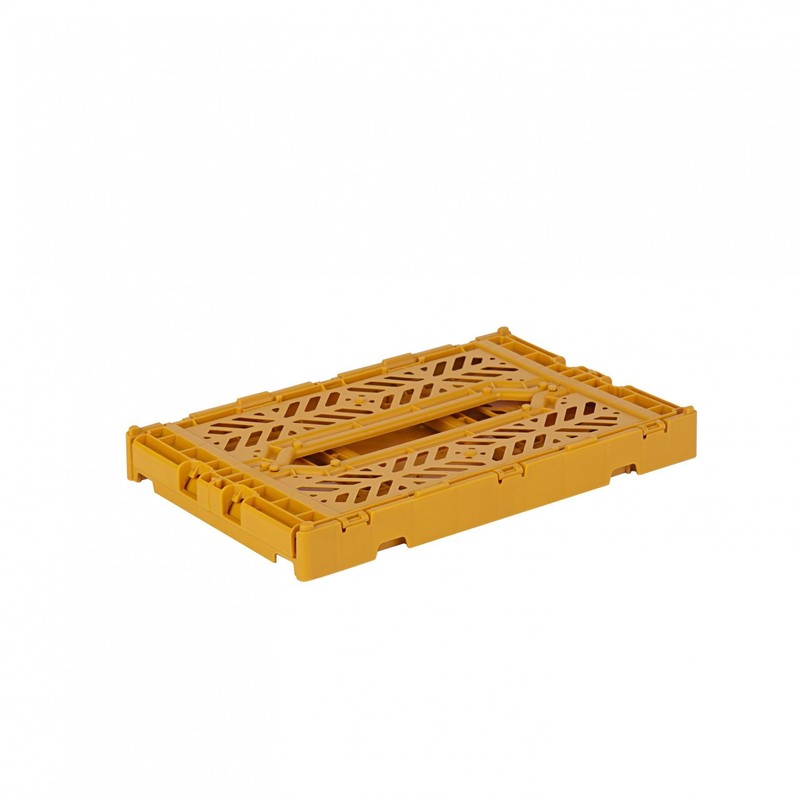 AYKASA Folding Crate, Sturdy Folding Box, Plastic, Stackable, Mustard, Mini