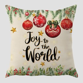 Christian Christmas Pillow Covers 18x18, Religious Christmas Decor, Joy to The World Bible Verse Xmas Bell Decorative Throw Pillow Covers for Couch Sofa Bedroom Living Room Home