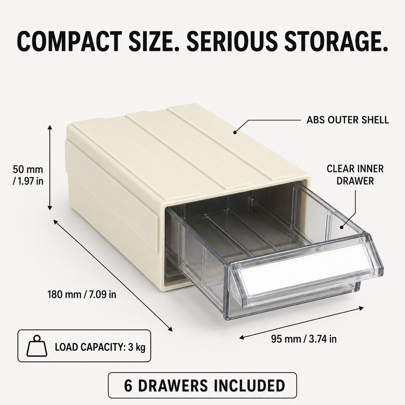 6-Pack Stackable Plastic Desktop Parts Storage Drawers with Labels