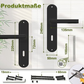 DIYGEEK Door Handles, Interior Doors, Black, Door Handle, Door Fitting, Door Handle Set, Modern Stainless Steel BB Deadlock, with Mounting Accessories