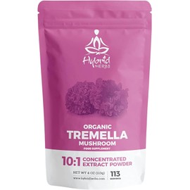 HYBRID HERBS Organic Tremella Mushroom 10:1 Extract Powder – Anti-Aging Beauty & Skin Supplement – Rich in Antioxidants, Beta Glucans, Vitamin D & Prebiotic Fiber – 113 Servings (113g)