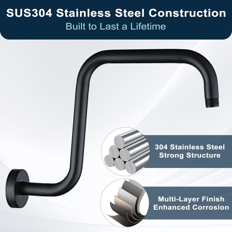 BRIGHT SHOWERS 13 Inch Shower Head Extension Arm with Flange