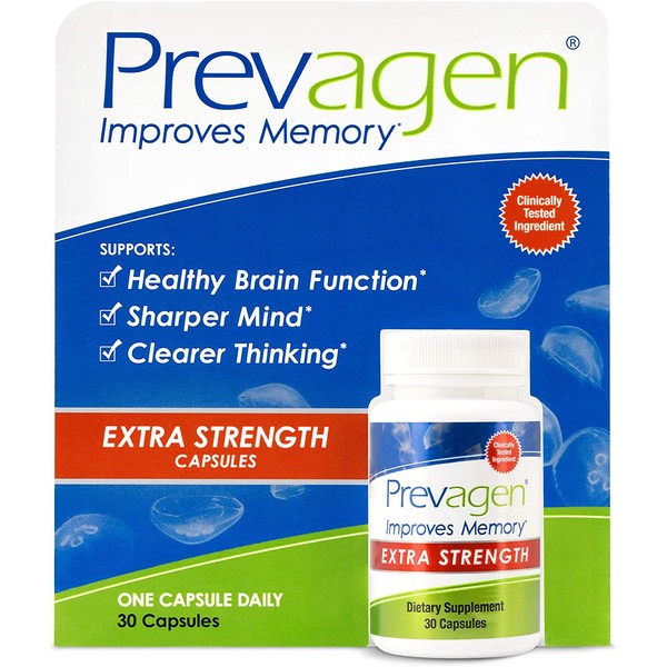 Prevagen Improves Memory Extra Strength 20mg, 30 Capsules with Apoaequorin & Vitamin D | Brain Supplement for Better Brain Health, Supports Healthy Brain Function & Clarity