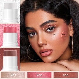 3 Colors Cream Blush Sticks, Contour Stick Makeup kit for Cheeks, Non-greasy, Matte Finsh, Long-Lasting, Face Makeup Contouring & Highlighter & Blush Sticks with Brush