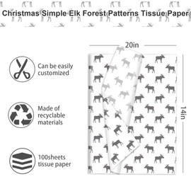 JarThenaAMCS 120 Sheet Christmas Tissue Paper Red Black White Buffalo Plaids Xmas Tree Reindeer Art Tissue Seasonal Gift Wrapping Paper for Birthday Wedding, 14 x 20 Inch