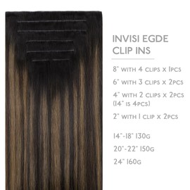 WENNALIFE Invisi Edge Clip in Hair Extensions Real Human Hair, 20 Inch 150g 7pcs Balayage Dark Brown Mixed Chestnut Brown Seamless Clip in Extensions Remy Hair Clip Ins Invisible PU Skin Weft Straight