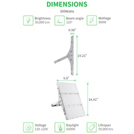 Viugreum 300W LED Flood Light, 24000LM Super Bright Outdoor Work Stadium Lights, 6000K Daylight White, 1500W Halogen Equivalent, IP66 Waterproof Security Floodlight for Garage, Garden, Lawn, Yard