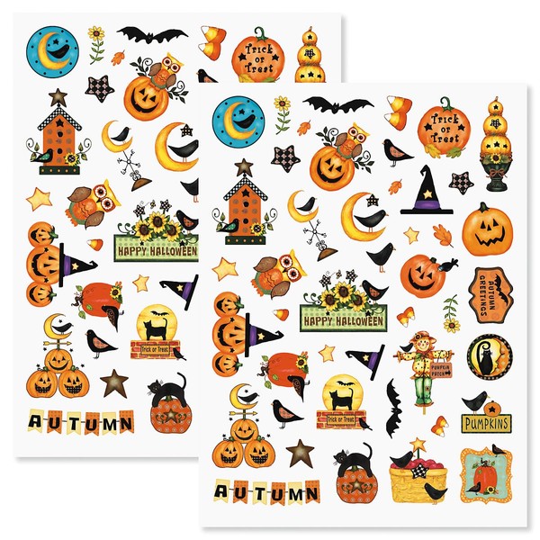 Halloween Jack O' Lantern Stickers - 2 Sheets, 90 Stickers Total, Envelope Seals, Kids Parties