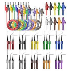 Cleqee 50pcs Car Back Probe Kit Banana Plug Alligator Clip Insulated Needle Wire Piercing Probe Auto Diagnostic Digital Multimeter Electrical Measurement Diagnostic Inspection Repair Back Probe Test