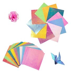 50 Sheets Glitter Paper, Coloured Origami Paper, Glossy Craft Paper, Folding Paper, Glitter Paper for Crafts, Party Accessories, 15 x 15 cm, Multicoloured