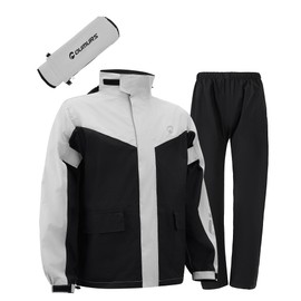 Oumurs Motorcycle Rain Suit For Men & Women Ultra Light Waterproof Motorcycle Rain Gear with Reflective Rain Jacket Pants Pants,Fishing Riding Golf Working Bike Hunting Camping Rain Coat Black Grey