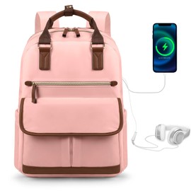 mochila de viaje para Laptop de 15.6 pulgadas,Mochilas para mujer impermeable, backpack mujer, con puerto de carga USB, gran capacidad, trabajo, universitario, deportiva, antirrobo,rosa
