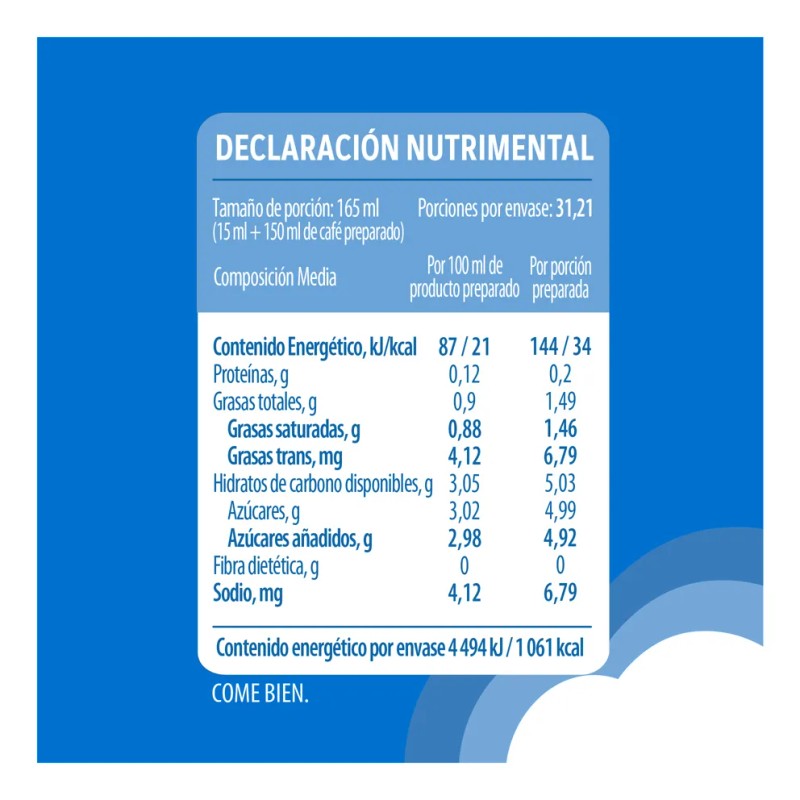 Coffee Mate Líquido Sabor Vainilla Sustituto Crema Café 530g