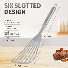 2Pack Fish Spatula Stainless Steel,Premium Fish Turner Spatula,Flexible Barbecue Turner,Metal Slotted Spatula For Flipping Fish Egg Patties Fries Pancake Steak by EGYPAMID