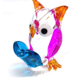 Glass Owl Figurines Collectibles Hand Blown Art Animals Decor Sculpture Desk Table Ornament (Owl No.18)