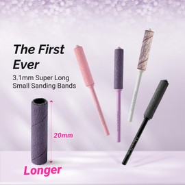 MelodySusie 50 Pcs Nail Drill Bits Super Long Small Sanding Bands with 3.1mm Crystal Mandrel Bit, 240 Extreme Fine Grit Nail File for Acrylic Nails Gel Manicures and Pedicure, Purple