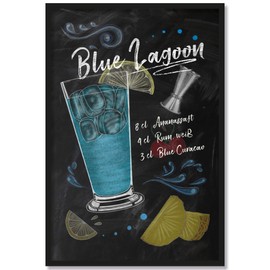 JUNIWORDS Poster with/without Wooden Frame - Choose a Motif - Cocktail Blue Lagoon - Choose a Size - 21 x 30 cm (S) with Natural Frame
