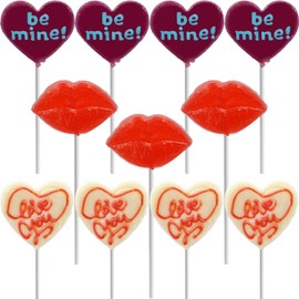 Valentine's Day Lollipop Sucker, Red Lips, Be Mine & Love You Heart Suckers, Individually Wrapped (24-Pack)