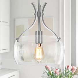 NZZDYI Glass Pendant Light Kitchen Island,11.8" Farmhouse Brushed Nickel Pendant Lighting with Clear Glass Shade, Modern Pendant Light Fixture for Kitchen Sink Dining Room Hallway Entryway