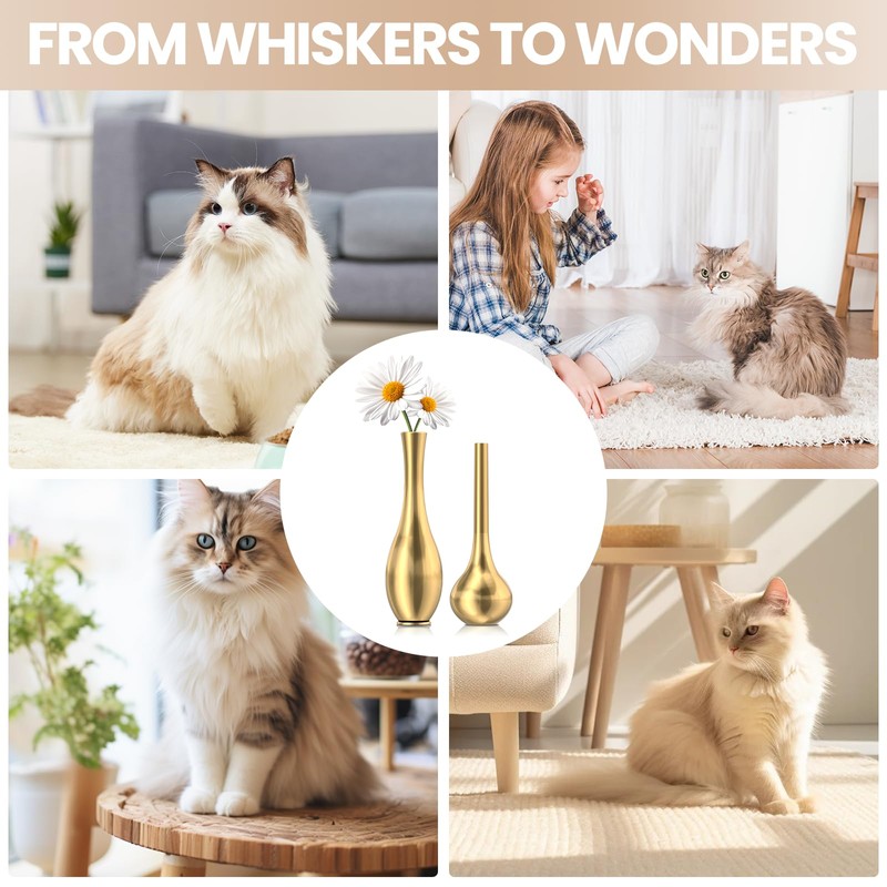 Tiny Vase for Cat Whisker，Brass Miniature Vase Cat Whisker Collector，Home