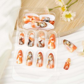 24Pcs Easter Press On Nails for Women Fake Nails with Glue Rabbit Eggs Pattern Design Acrylic Nails Easter Nail Press Ons Bunny Eggs Tulips Flowers False Nails Glue on Nails(easter eggs nails)