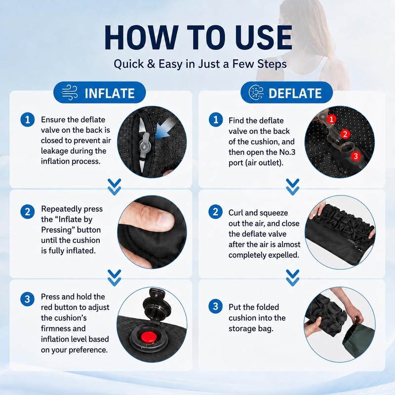 Travel Hand Press Inflatable Airplane Seat Cushion for Long Flights
