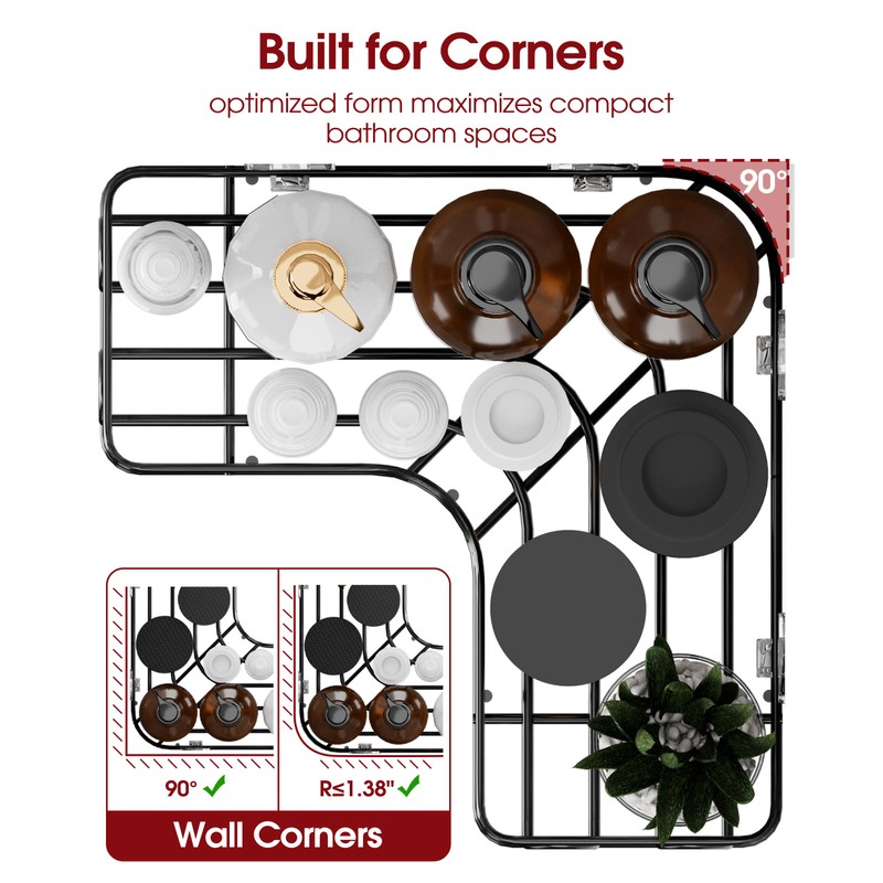 Sakugi Corner Shower Caddy, Large, 2-Pack, Soap Holder & Hooks,