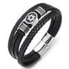 Men Three-Strand Black Braided Leather Bracelet with Steel Star of