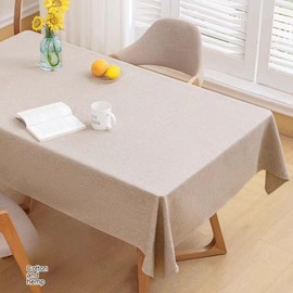 YIyishun Tablecloth Cotton Linen Rectangle Table Cloth Washable Wrinkle and Stain Resistant Washable Kitchen Dining Room Holiday Tablecloth (Beige, 140 * 220cm)