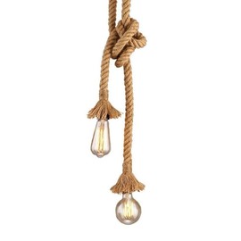 MQ Pendant Light Vintage Hemp Rope, Chandelier Pendant Light Two Heads 6.5FT Lantern Cable E26 E27 Socket Plug in Hanging Lighting Fixture for Farmhouse Restaurant Dining Bar Living Room Decoration