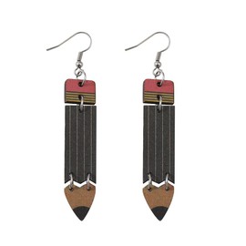 Cute Pencil Book Earrings Wooden Teacher Earrings for Women Lightweight Double Side Print Drop Dangle Earrings for Teacher Student-pencil black