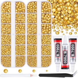 12100Pcs Resin Rhinestones for Crafting with 3Pcs 10ml B7000 Jewelry Glue, 2 Boxes Flatback Crystals Diamond (Golden Yellow) for Bedazzling Crafts DIY Nail Art, Gems for Clothing Shoes